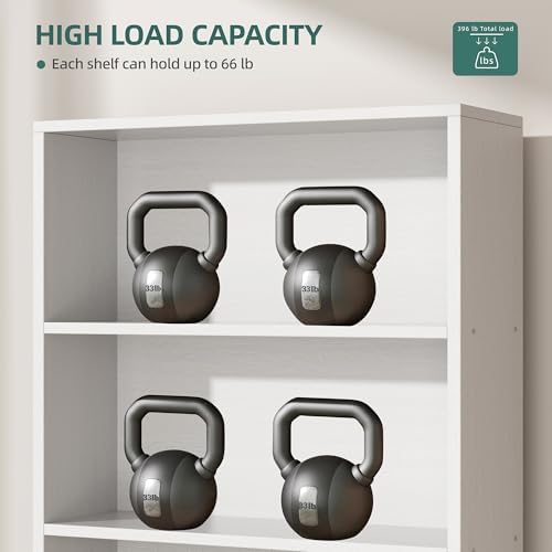 Shintenchi 6 Tier Bookshelf with Doors, Tall Standing Bookcase