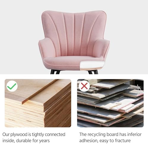 Yaheetech Accent Chair, Upholstered Armchair with Metal Legs, Pink | Linen Fa...