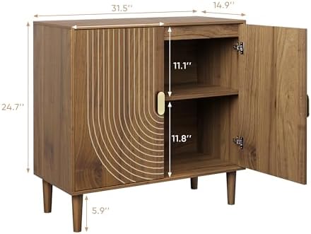 Smuxee Walnut Sideboard Cabinet, Freestanding Buffet Cabinet with Line Groove...