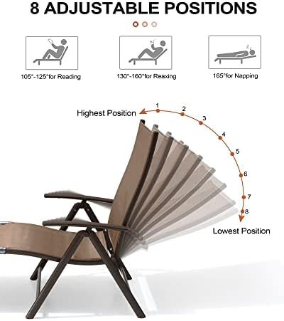 Lounge Chair Outdoor, Folding Pool Chaise Chairs Set of 3 (Brown)