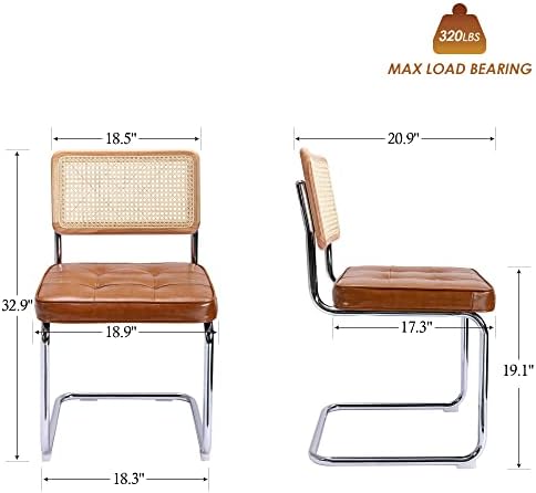 ONEVOG MCM Rattan Dining Chairs Set of 4, Faux Leather Retro Chair with Natur...