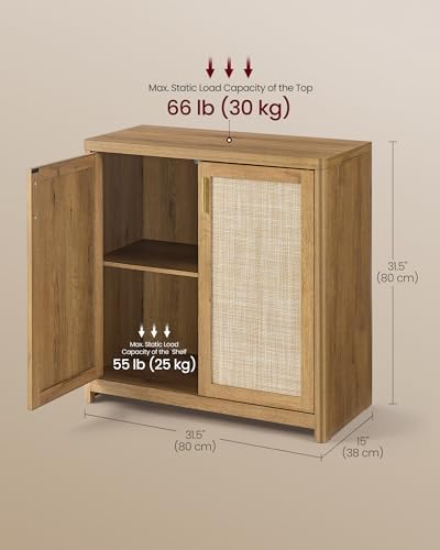 VASAGLE Boho Buffet Cabinet with Rattan-Look Doors, Adjustable Shelf