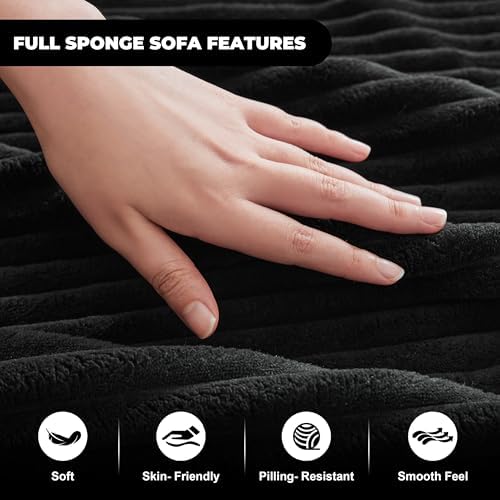 Mangodan Cloud Sectional Sofa, Couch for Living Room, Black | L Shaped Modula...