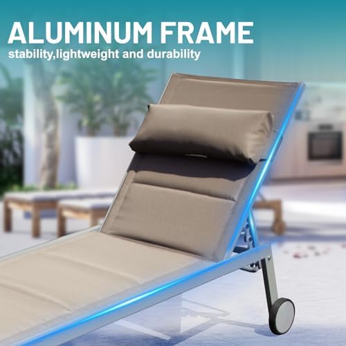 Domi Patio Chaise Lounge Set of 3, Pool Lounge Chairs with Table,Khaki