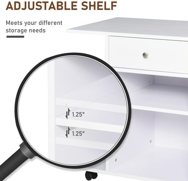 23.5" W x 15.75" D x 27" H White End Table, Side Table, Mobile...