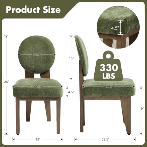 Hyfirm Mid-Century Modern Walnut Dining Chairs Set of 4, Vintage Green Wooden...