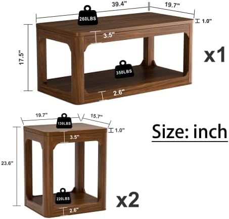 3-Piece Accent Table Sets, Rustic Tables Set with Storage Shelves | Farmhouse...