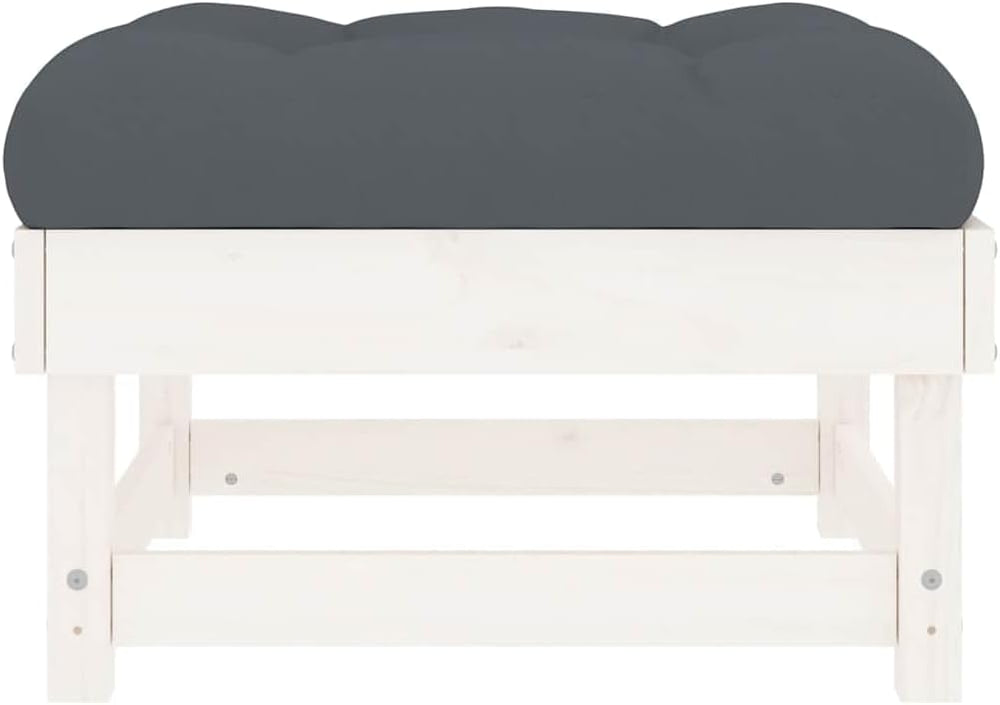 Outdoor Patio Footstool with Anthracite Cushion, White Solid Pine Wood Garden...