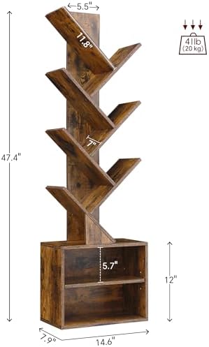 SUNMORY 6 Tier Tree Bookshelf, Small Bookcase with Storage Cabinet, Modern Ta...