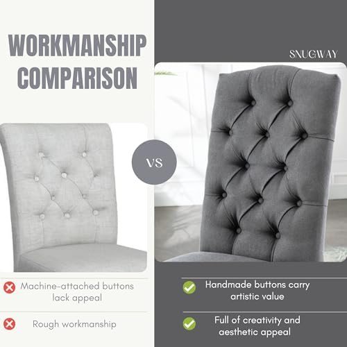 Tufted Dining Chair Fabric Button Upholstered Modern Kitchen Diner Set of 2