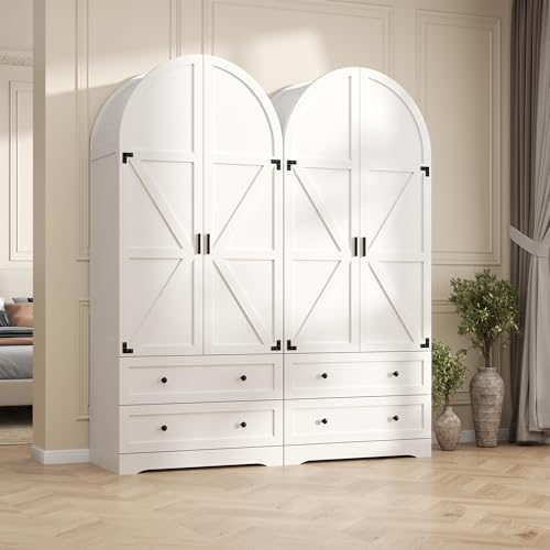 Gyfimoie White Armoire Wardrobe Closet with 2 Drawers, 75" Wooden Wardro...