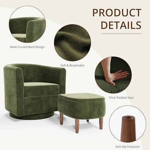 360° Swivel Accent Chair with Storage Ottoman | Small Modern Velvet Barrel Ch...