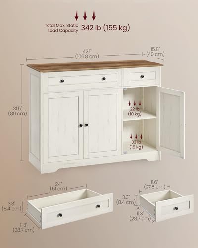 VASAGLE Buffet Cabinet, Sideboard, 3 Doors, 42.1 x 15.8 x 31.8 Inches