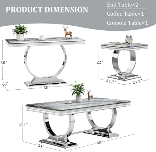 ACEDÉCOR 4 Piece Living Room Table Set, 48 inch Coffee Table Set with 2 End T...