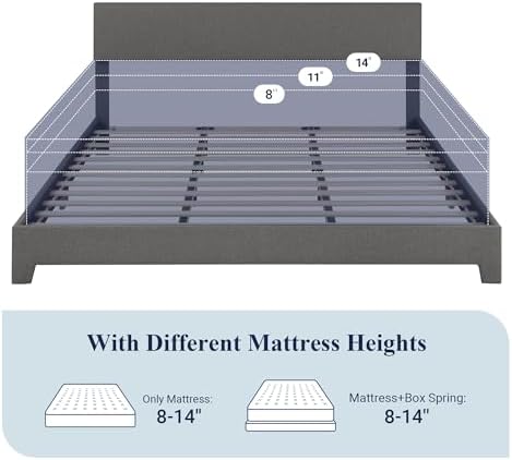 Allewie King Size Upholstered Bed Frame Adjustable Headboard, Dark Grey