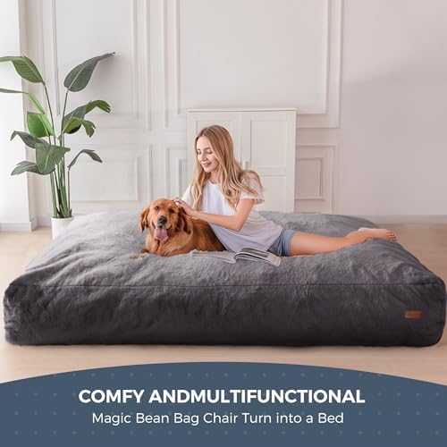 MAXYOYO Giant Bean Bag Chair for Adults, Bean Bag Converts to Floor Sofa | La...