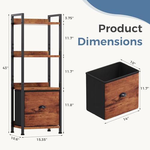 DUMOS 4 Tier Bookshelf with Fabric Drawer, Display Standing Shelf, Brown