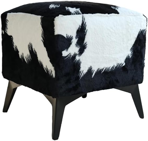Faux Cowhide Ottoman, Upholstered Foot Stool,Animal Print Ottoman - 16 x 16 x...