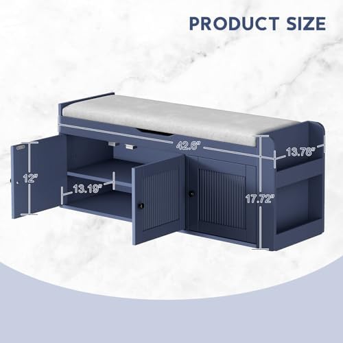 42.6" Storage Bench - Shoe Storage Bench with Side Storage Shelves and 3...