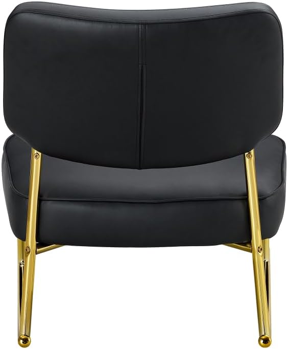 Modern Rocking Chair with PU Cushioned Seat, Black Backrest, Gold Metal Legs ...