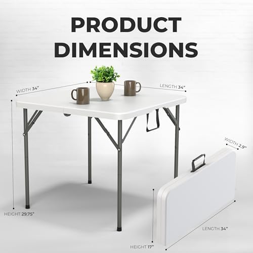 Our Modern Space 34" Square Foldable Table with Built in Handle & De...