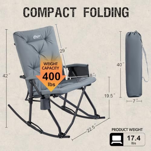 Portal Oversized Padded Folding Rocking Camping Chair Outdoor 400 LBS | Padde...