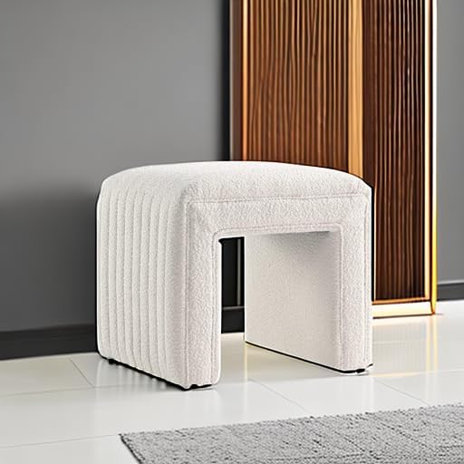 Get Set Style Vanity Stool Chair, Fully Assembled Modern Boucle Ottoman Foots...