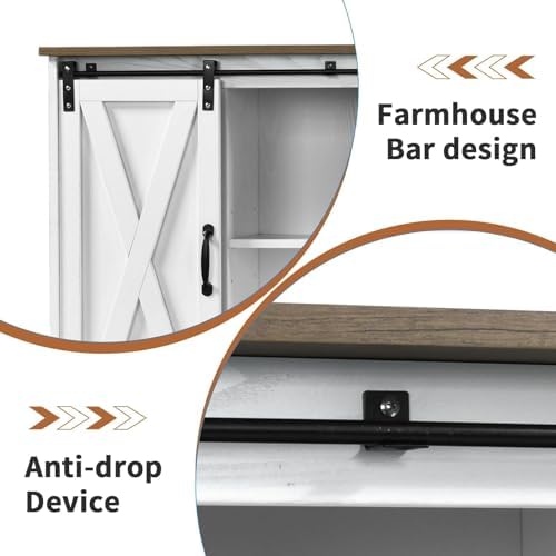 4 EVER WINNER Coffee Bar Cabinet with Sliding Barn Doors, 42”Farmhouse Buffet...