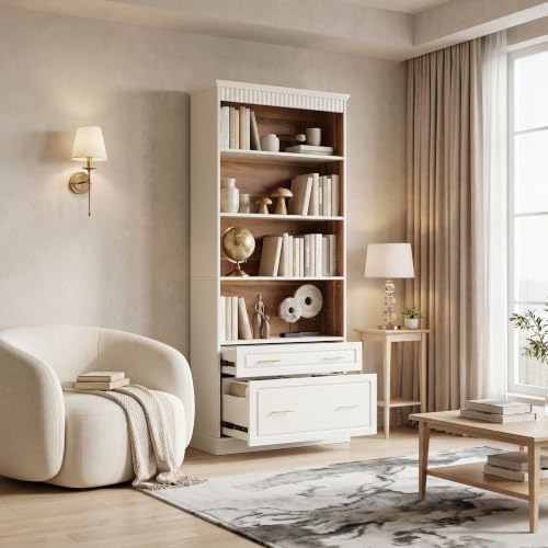 LITTLE TREE 72.8-Inch Tall 4-Shelf Bookcase with 2 Drawers