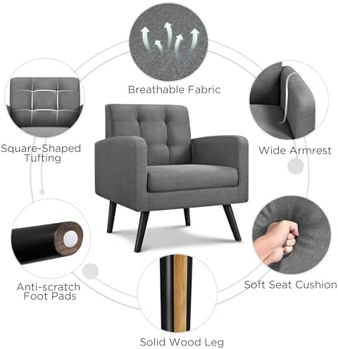 Yaheetech Mid Century Accent Chair Living Room Chair Dark Gray