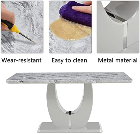 JUFU 7-Piece Dining Table Set for 6, 63-Inch Faux Marble Table