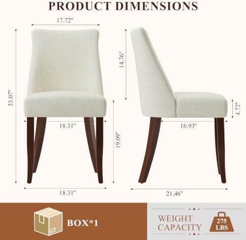 COLAMY Upholstered Dining Chairs Set of 2, Mid Century Modern Kitchen Chairs ...