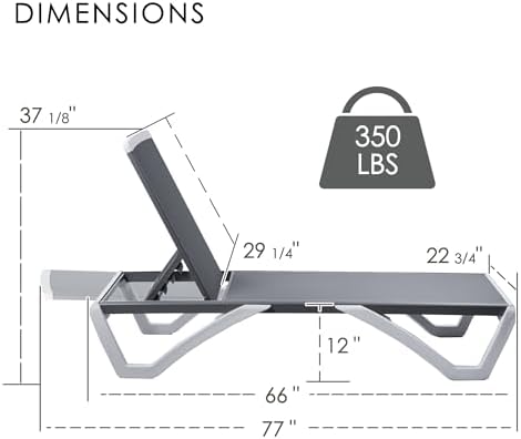 Kozyard Outdoor Chaise Lounge Chair, Full Flat Adjustable Patio Lounger with ...