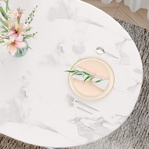 VECELO 3-Piece Dining Table Set for Kitchen Breakfast Nook, Faux Marbled Oval...