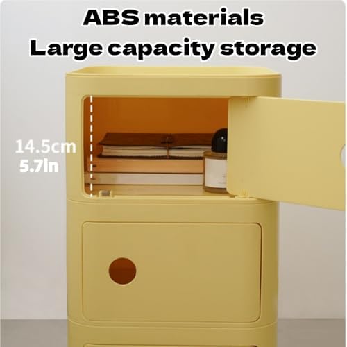 Square ABS Nightstand with Drawers, Modern Style Side Table, Bedside Table wi...