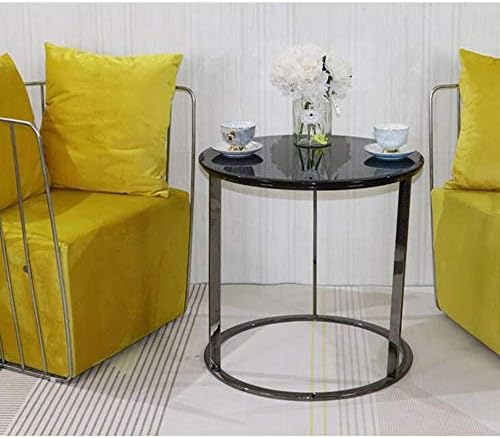 Telephone Table, Black Glass End Table Stainless Steel Frame Living Room Sofa...