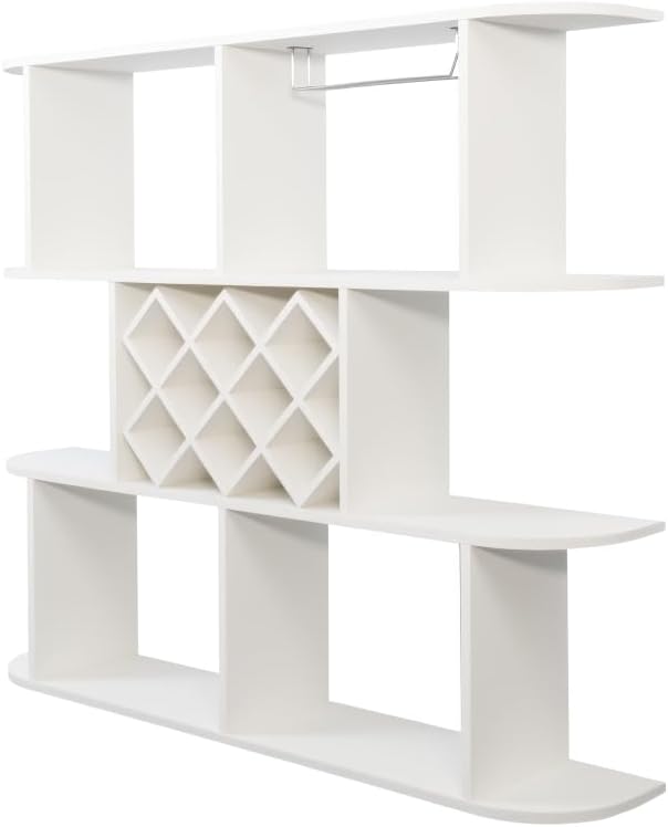 Rustic Large Wall Mounted 3-Tier Wine Rack with Wine Glass Holder, Multifunct...