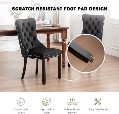Hixkol Velvet Dining Chairs Set of 4,Upholstered Dining Chairs with Ring Pull...