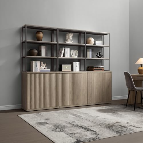 SICOTAS Book Shelf Fluted Bookshelf Cabinet 75" Tall Bookcase