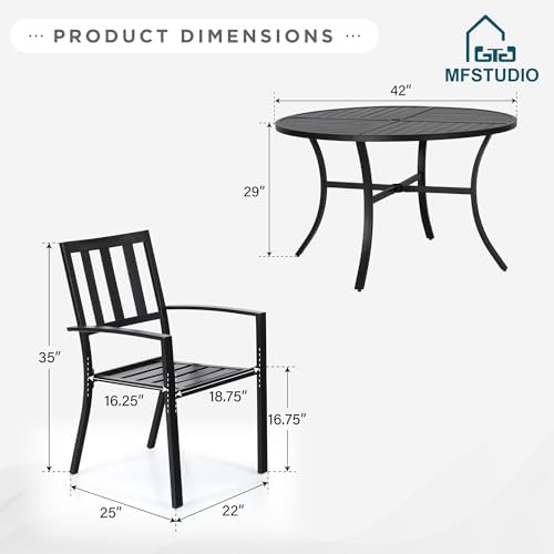 MFSTUDIO Round Outdoor Table and Chairs Set for 4,42" Metal Table&Ch...