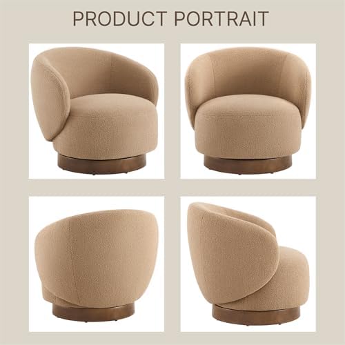 KISLOT Swivel Barrel Accent Chair, Boucle Fabric, Sand, 2-Pack | Modern Style...