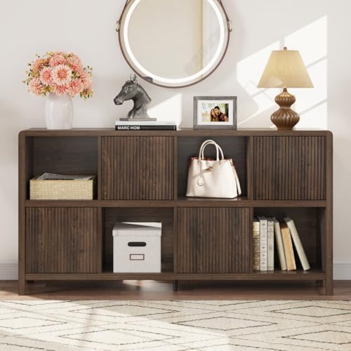 FATORRI 8 Cube Storage Organizer Bookshelf with Storage, 57 Inch Farmhouse Ho...