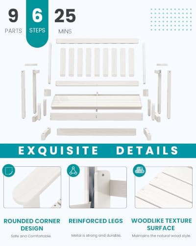 SERWALL 2 Person Patio Glider Bench, HDPE All Weather Swinging Bench, White