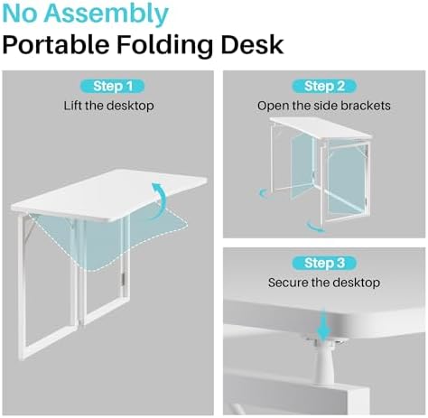 JOYMOOP 31.5" White Folding Desk, No Assembly, Wooden Top, Small Size
