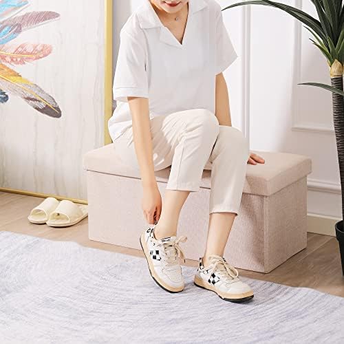 Storage Ottoman Bench Foldable Footrest Foot Stool, 30" Fabric Cream | S...