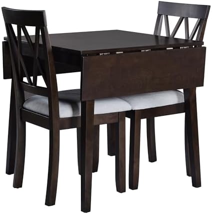 P PURLOVE 3 Piece Kitchen Dining Set, Wood Dining Table Set, Espresso