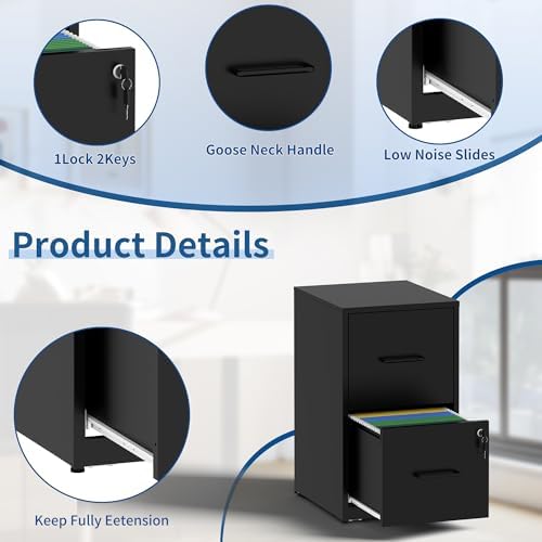 2 Drawer File Cabinet with Lock,Vertical Filing Storage Cabinet | Filing Cabi...
