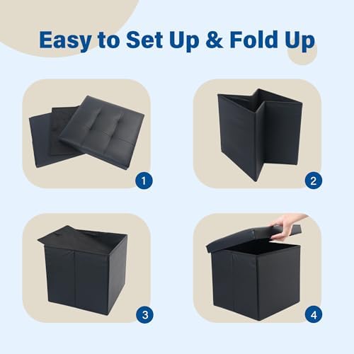 LotFancy Storage Ottoman, 2 Pack, Foldable Foot Rest Stool, 13x12x12 Inches S...