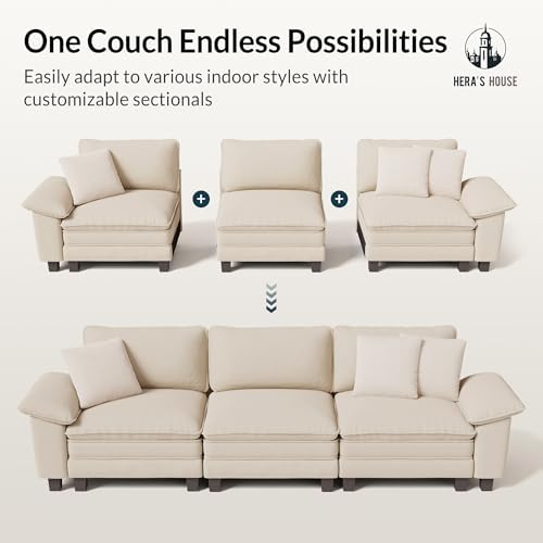 HERA'S HOUSE 3-Seat L Shaped Modular Cloud Couch Sectional Sofa Ottoman