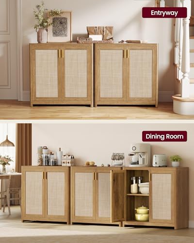 VASAGLE Boho Buffet Cabinet with Rattan-Look Doors, Adjustable Shelf